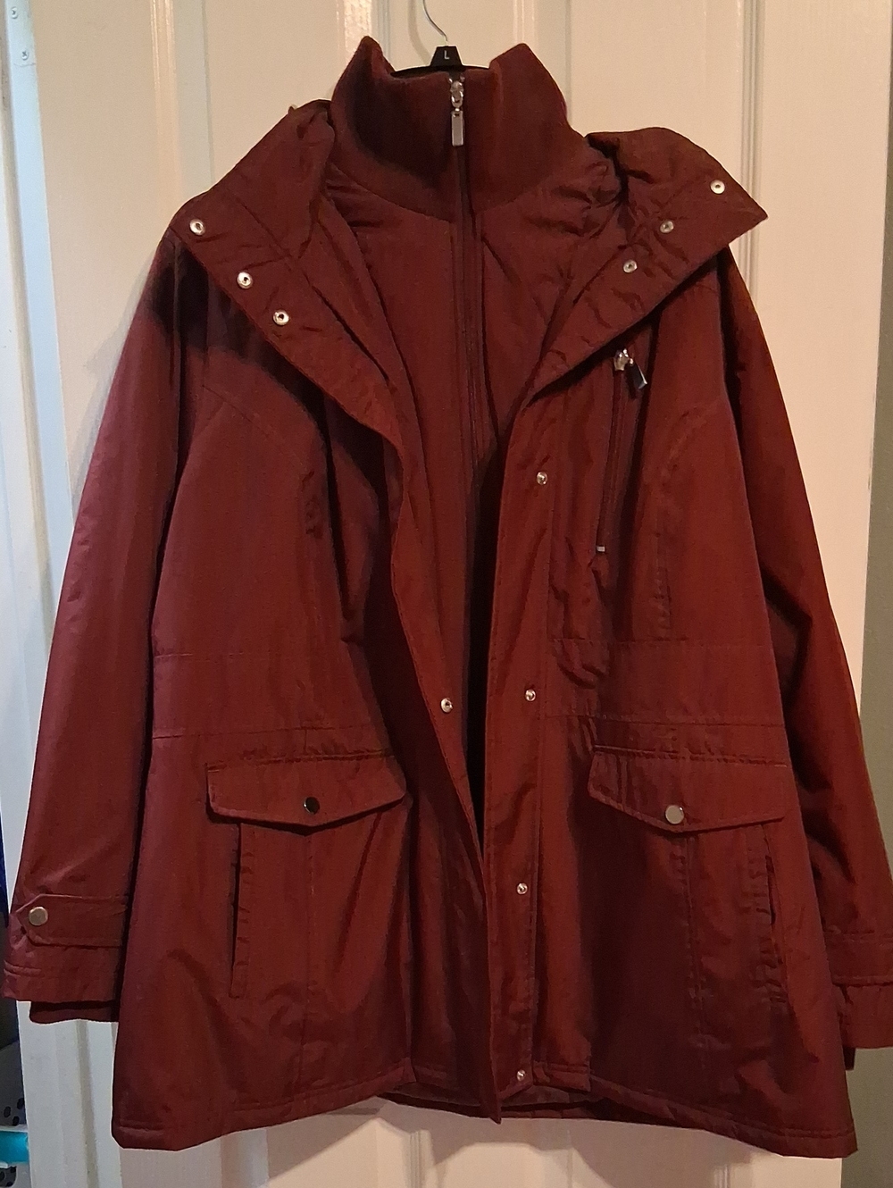 Covington Hooded Utility Jacket in Brick Red